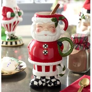 Brand New Mackenzie-Childs Nick's Pick Santa Mug Tower Set of 3